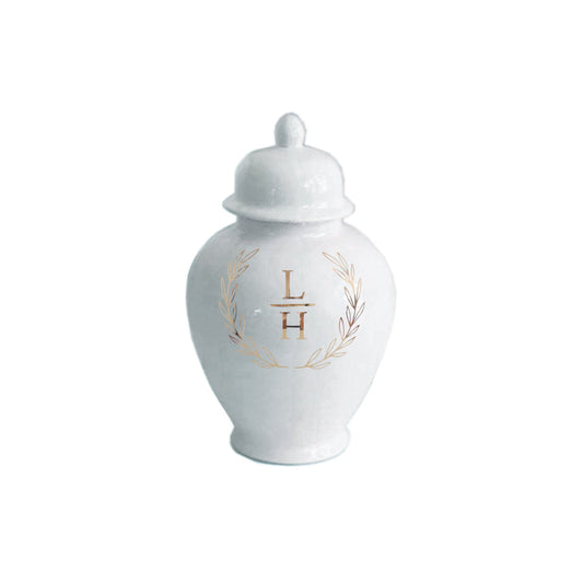 Laurel Wreath Monogram Ginger Jars in White