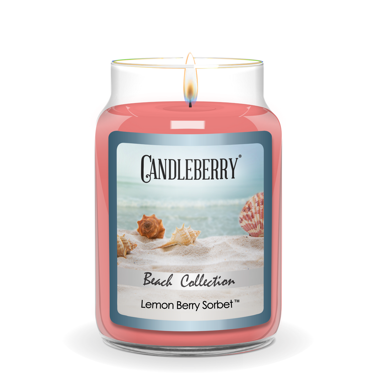 a pink candle with a label