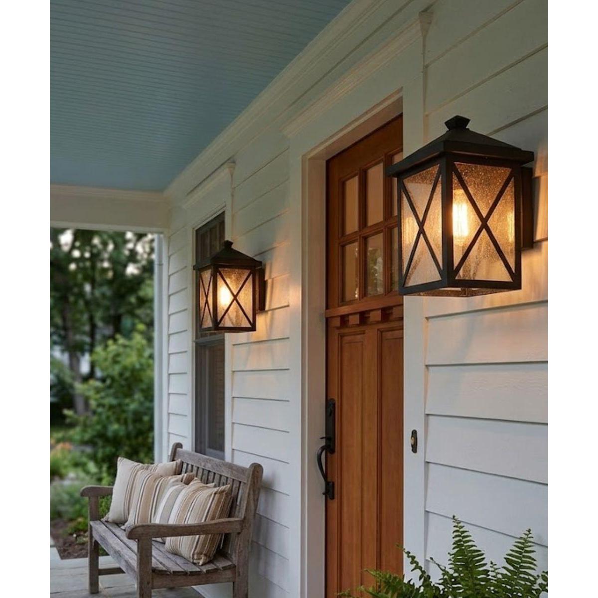 Leonis 10"High 1-Light Black Finish with Seeded Glass Shade Outdoor Wall Lantern