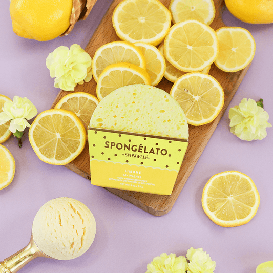 a lemons and ice cream on a wooden board