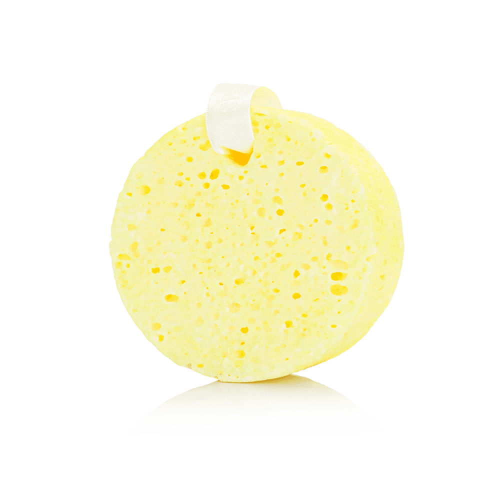 a yellow sponge with a white band