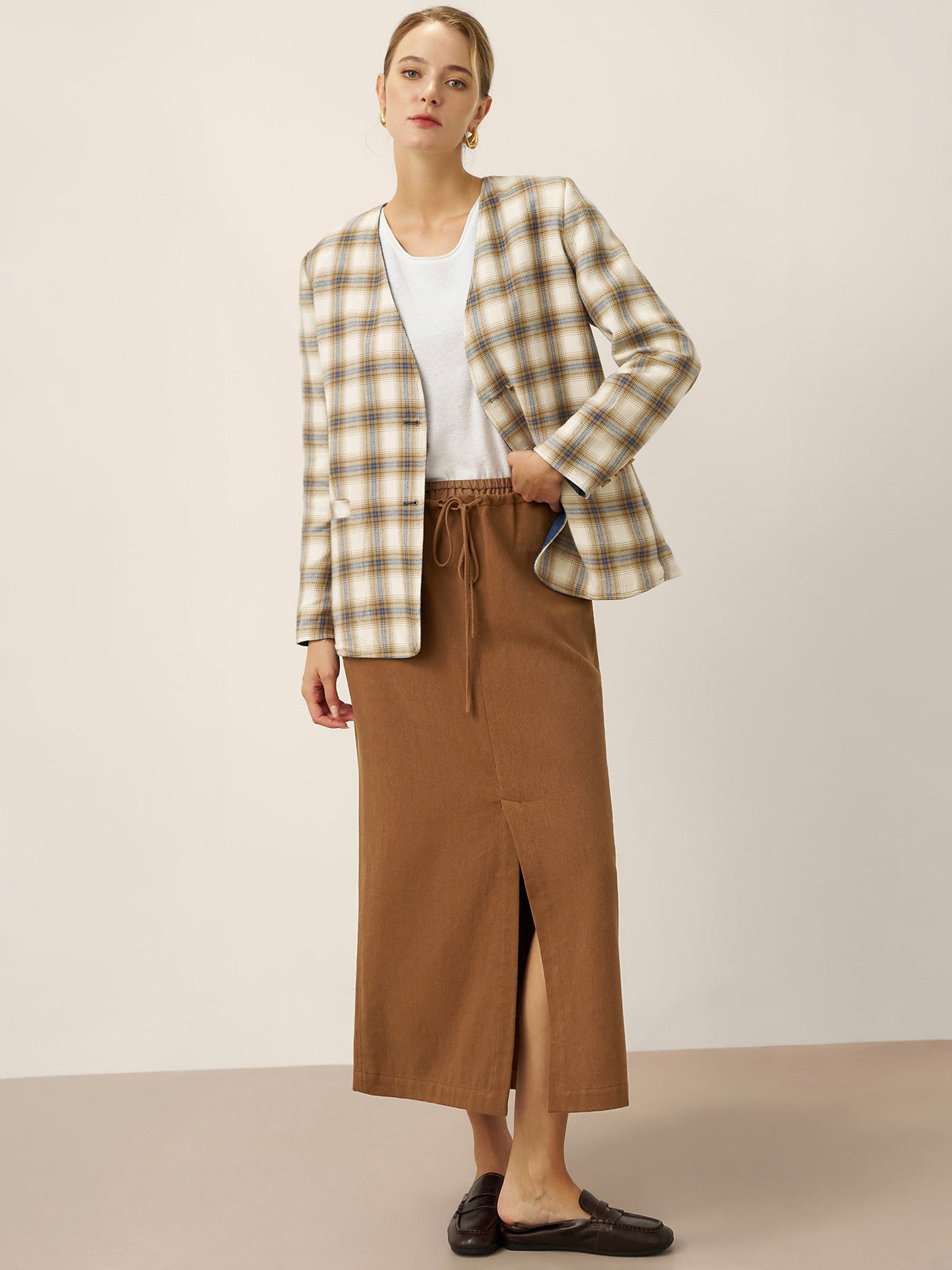 Linen Reversible Denim Texture V Neck Jacket ELLIE