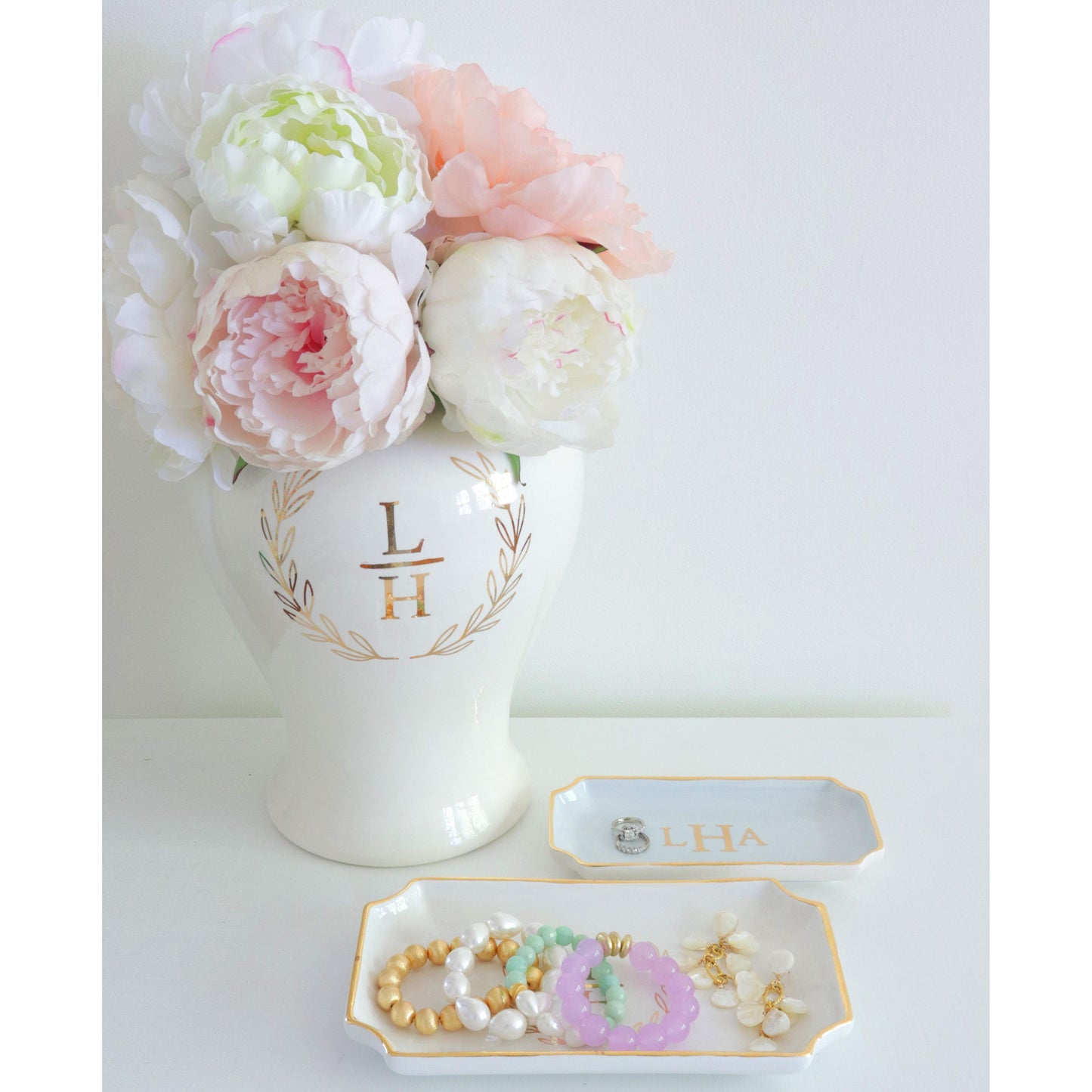 Laurel Wreath Monogram Ginger Jars in French Blue