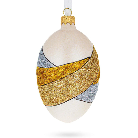 Louis-Francois Designer Jeweled Trinity Band Glass Egg Christmas Ornament 4 Inches