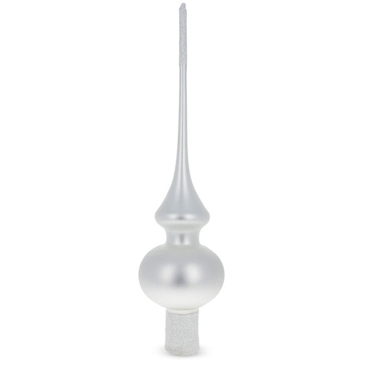 Matte White with Sparkling Top Glass Christmas Tree Topper 11 Inches