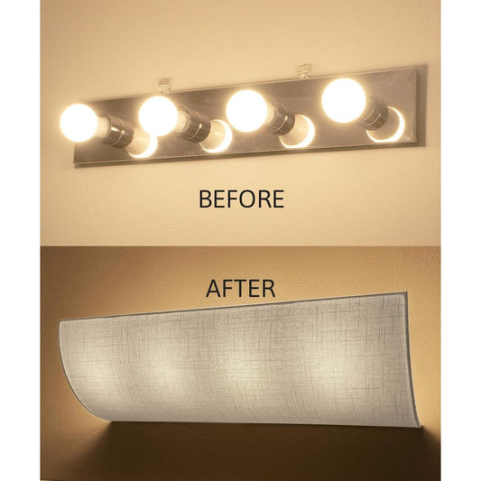Moderne Vanity Light Cover Refresh Kit, 26"W White Textured Fabric Shade - DIY Upgrades Hollywood Lights (No Wiring)