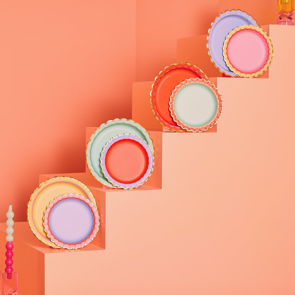 Rainbow Ric Rac Assorted Dinner Plates (10 ct, 5 colors)