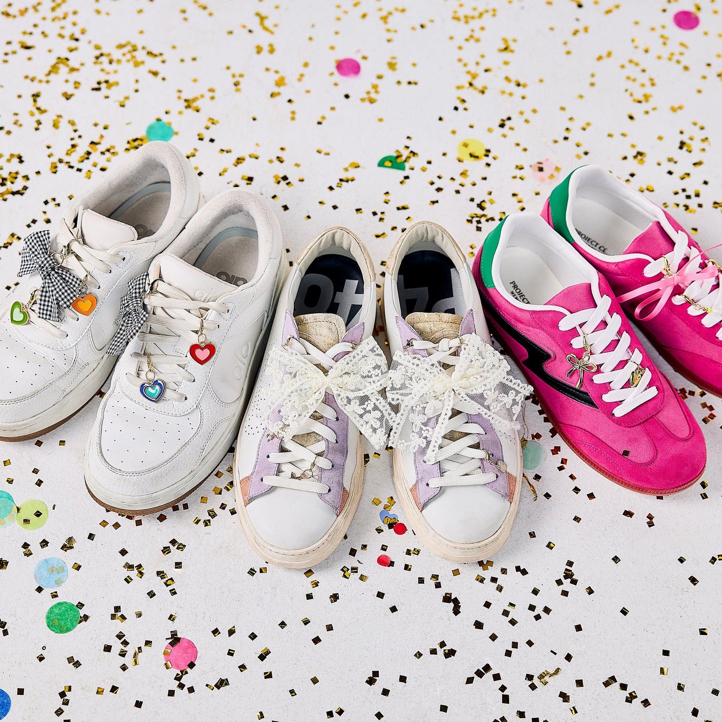 Shoe Charm Set - Lace Bows & Gold Charms
