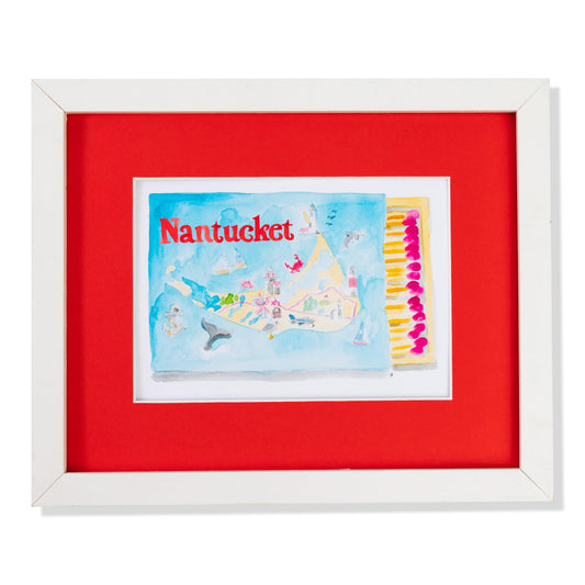 a painting of a map in a white frame