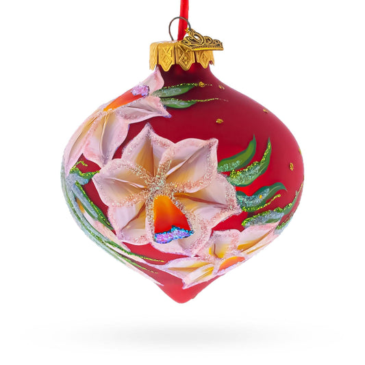 Narcissus Flowers Onion-Shape Finial Glass Christmas Ornament