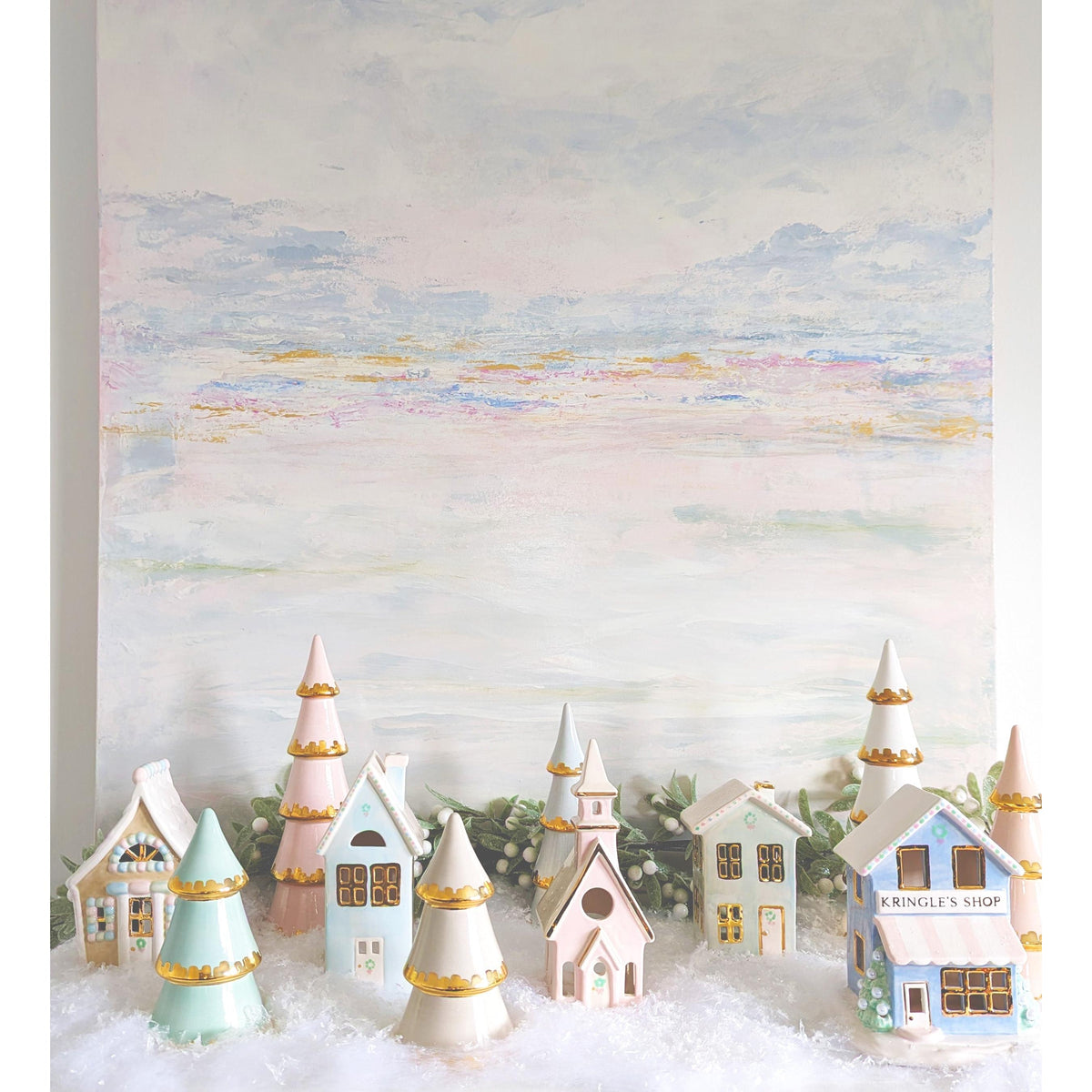 Navy Blue Tiered Christmas Trees with 22K Gold Brushstroke Accent