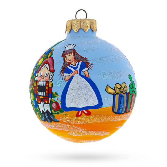 Nutcracker and Clara Glass Ball Christmas Ornament 3.25 Inches