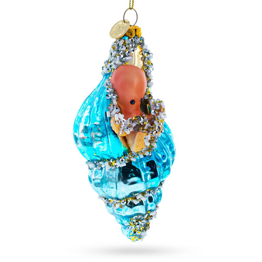 Octopus in Seashell Glass Christmas Ornament