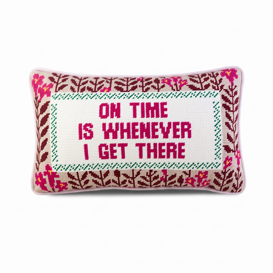 On Time Needlepoint Pillow