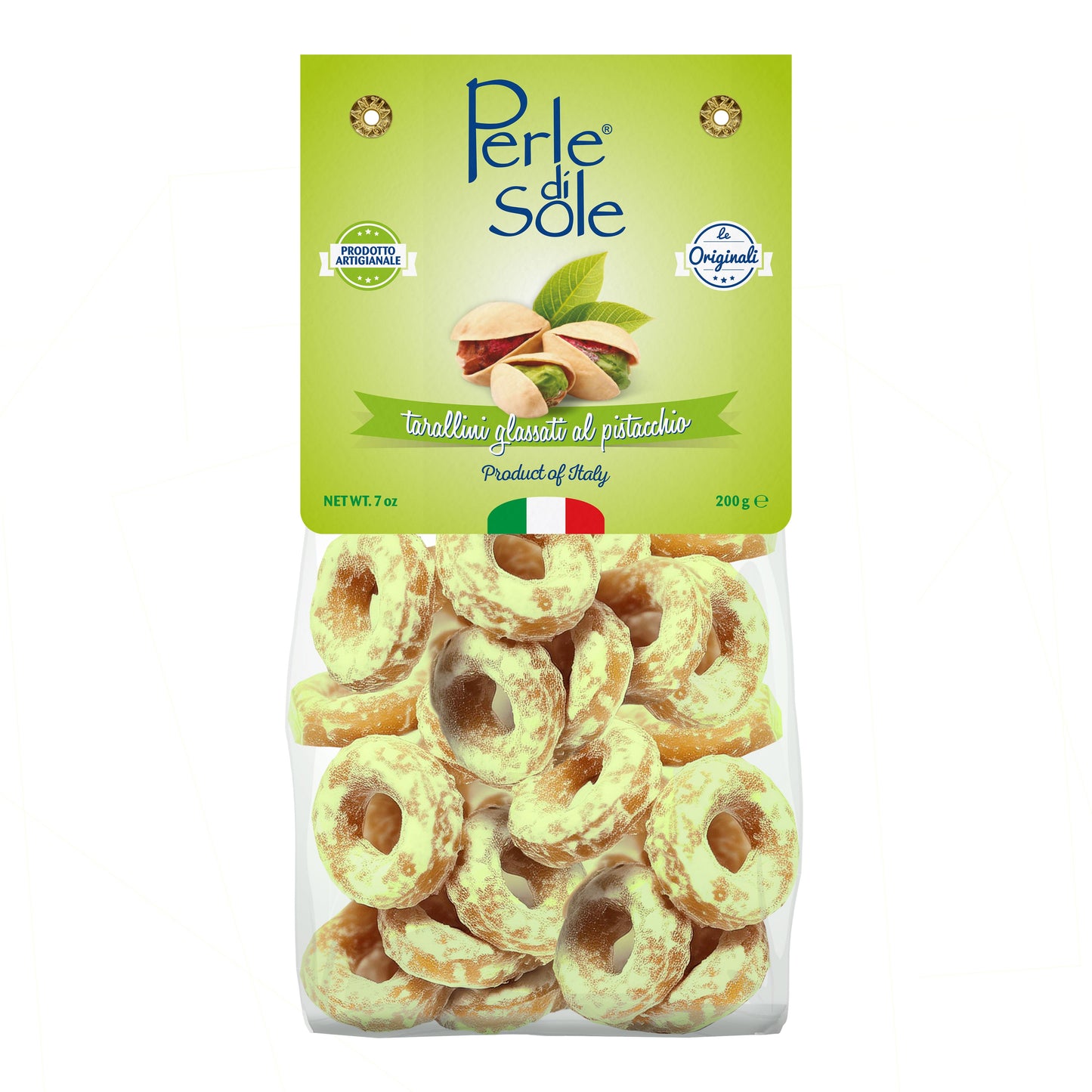 Perle di Sole Sweet Taralli with Pistachio Glaze — Italian Cookie (7 oz / 200g)