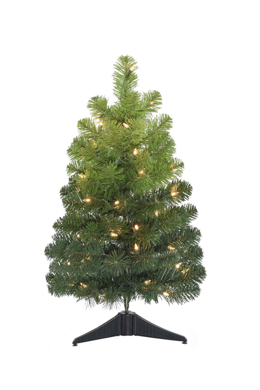 24" Pre-lit Tabletop Ombre Green Christmas Tree with Plastic Stand