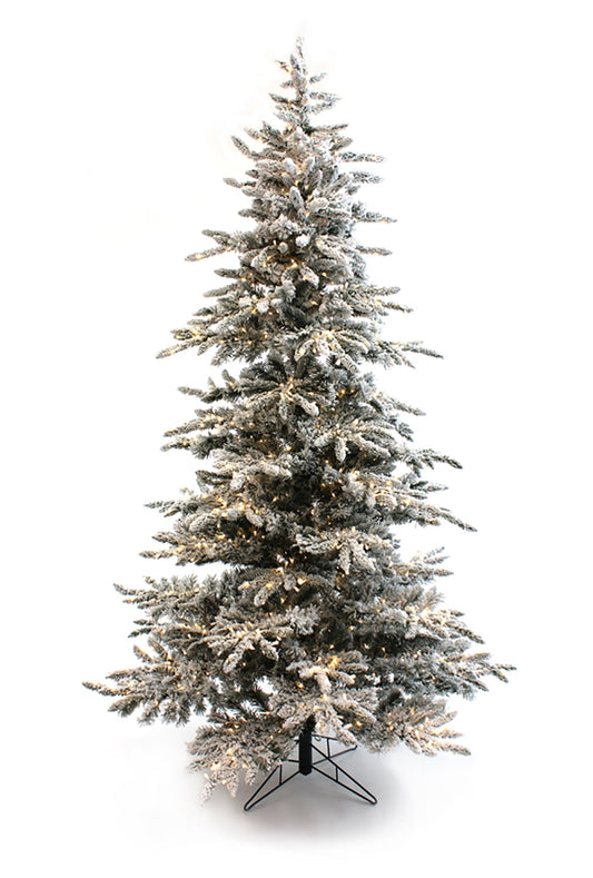 Prelit Slim Snow Flocked Christmas Tree with Warm White & Multicolor Lights