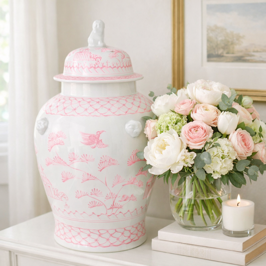 a vase and flowers on a table
