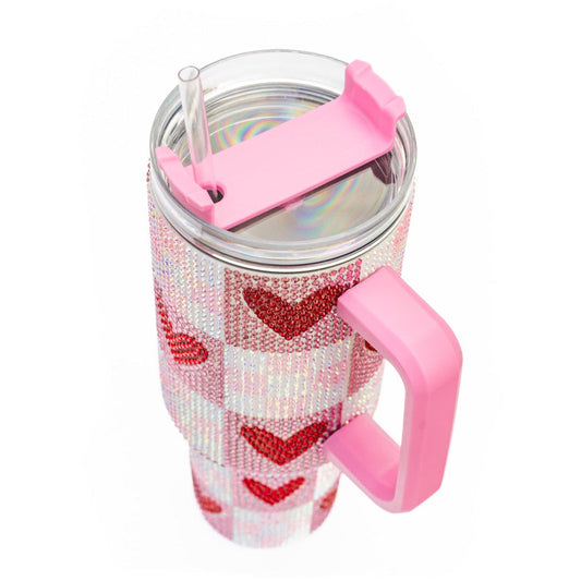 Rhinestone Hearts Stainless Steel Tumbler (Single or Set of 4)