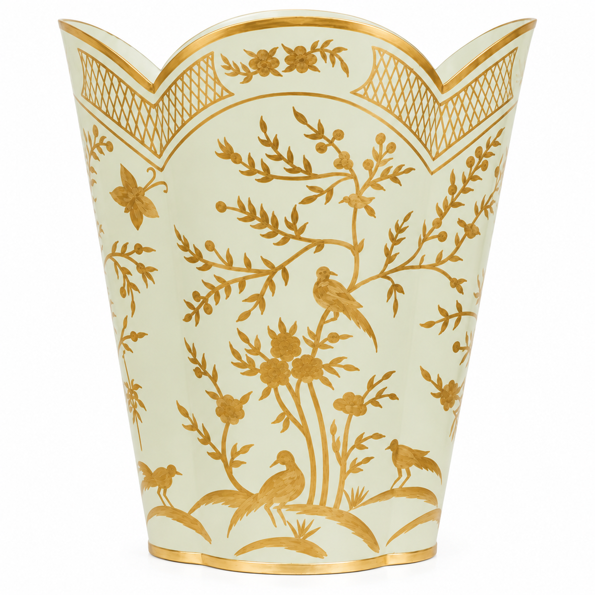 Pale Green & Gold Chinoiserie Wastepaper Basket & Tissue (2 Options)