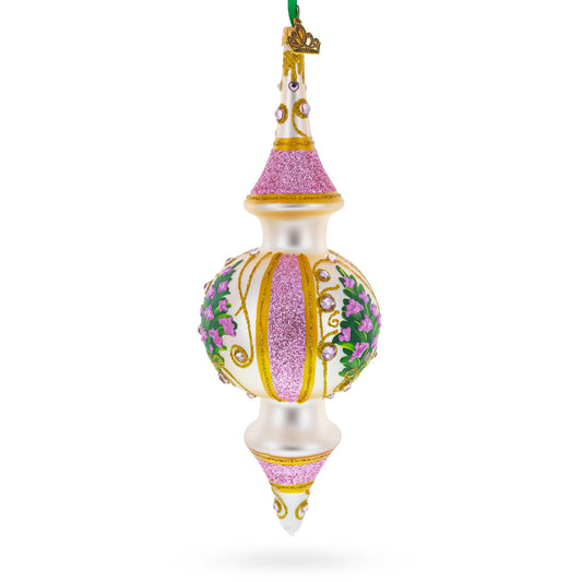 Pink Embossed Blossom Double-Ended Finial Drop Glass Christmas Ornament