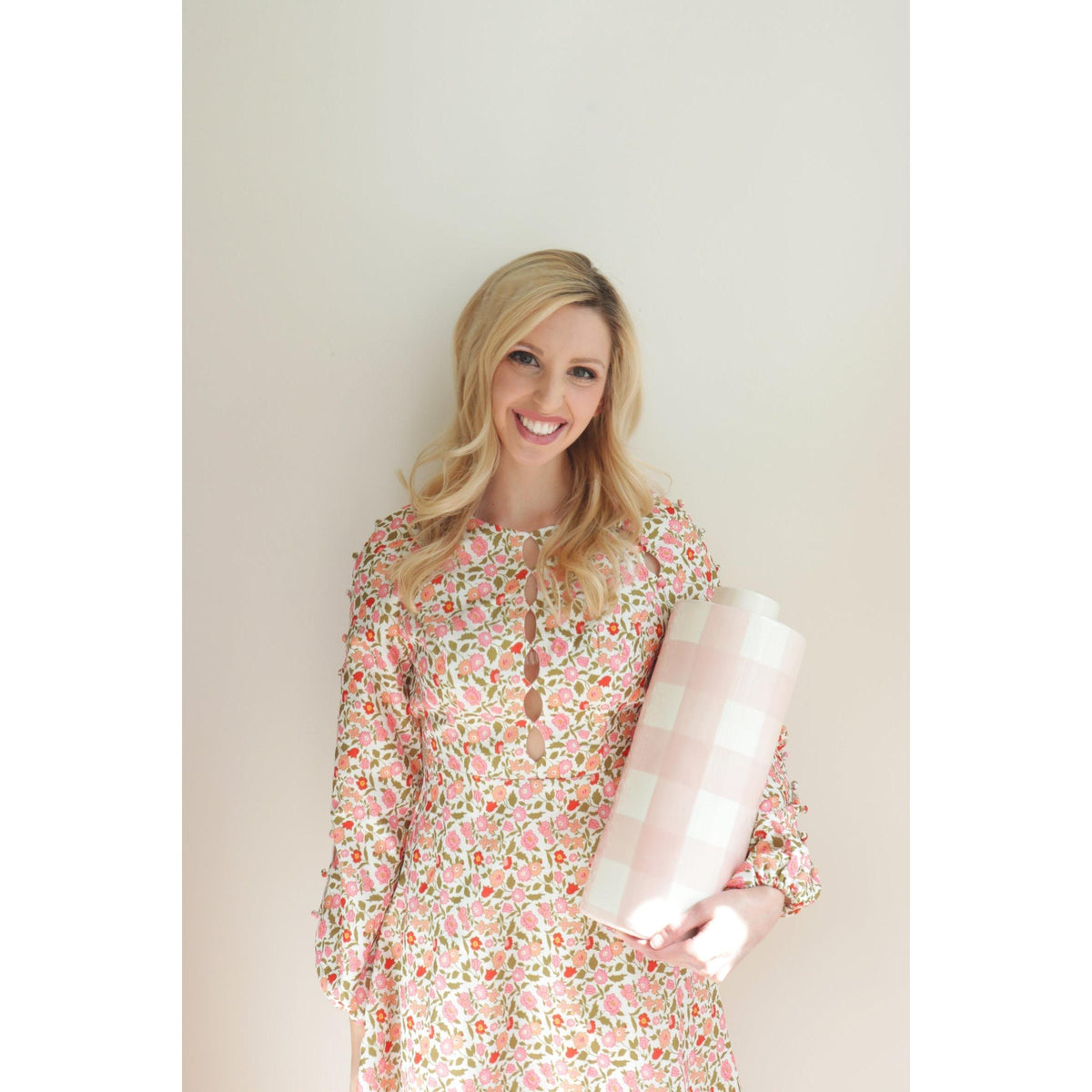 Pink Gingham Column Lamp