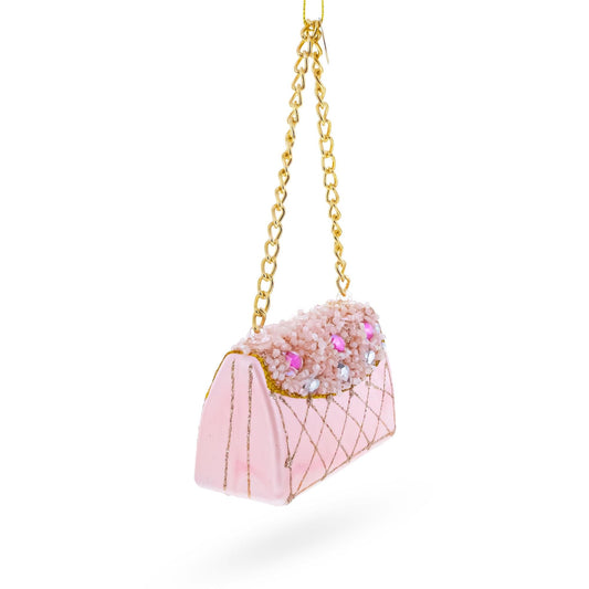 Pink Purse with Gold Chain Glass Christmas Ornament