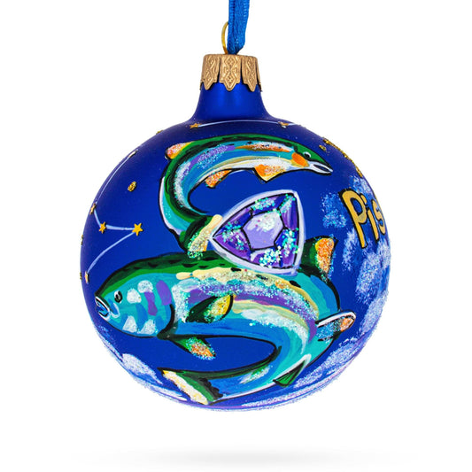 Pisces Zodiac Horoscope Sign Glass Ball Christmas Ornament 3.25 Inches