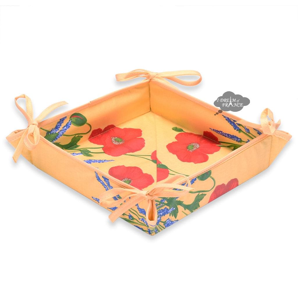 Poppies Yellow Acrylic Coated Bread Basket by Tissus Toselli