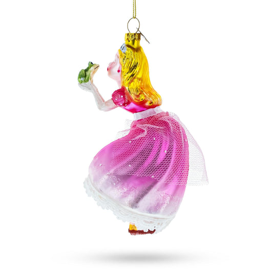 Princess Kissing Frog Prince Glass Christmas Ornament