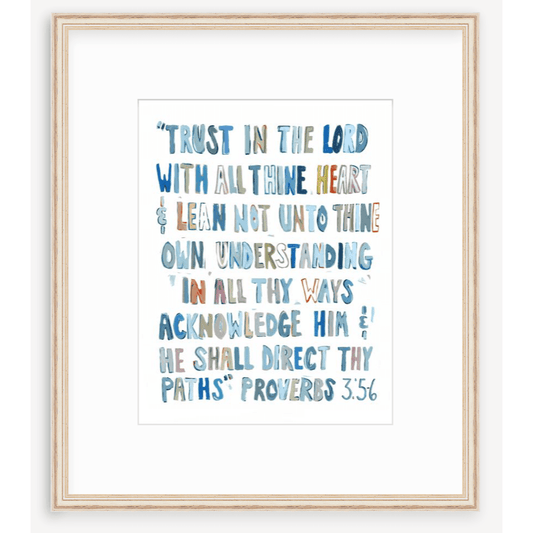 Proverbs 3: 5-6 Blues Bible Verse Fine Art Print