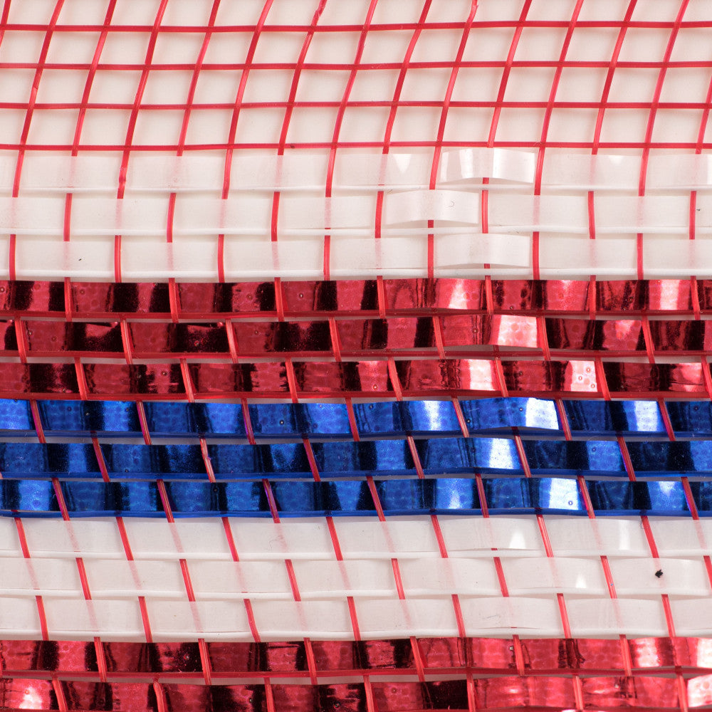 10" Border Stripe Metallic Mesh Ribbon: Red/White/Blue (10 Yards)