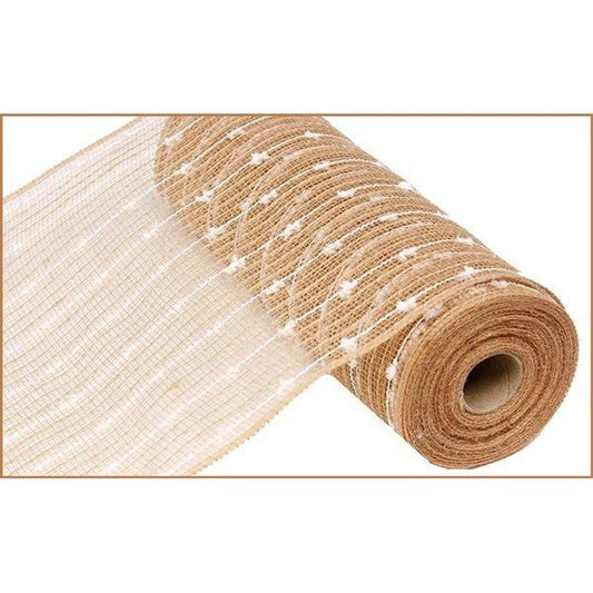 10.5" Cotton Ball Poly Jute Mesh Ribbon: Natural White (10 Yards)