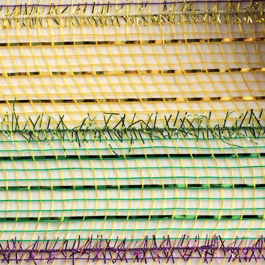 10" Poly Deco Tinsel Foil Mesh Ribbon: Mardi Gras Stripe (10 Yards)