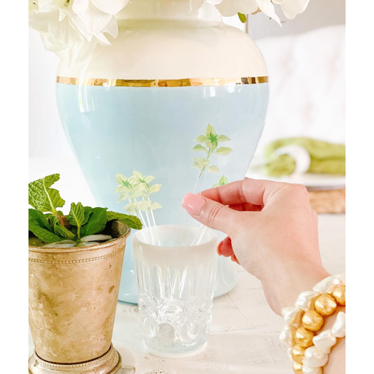 Robin's Egg Blue Color Block Ginger Jar with Gold Accent