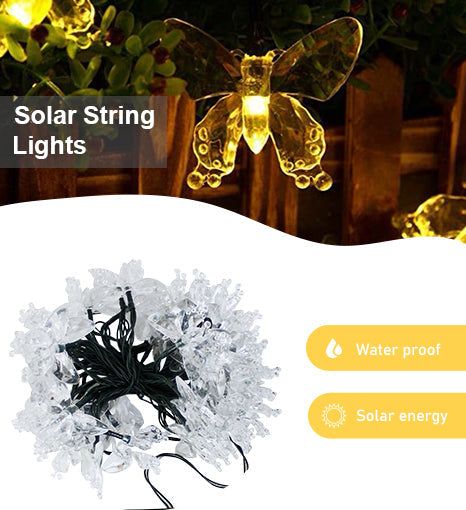 Solar Butterfly String Lights Decorative Ambient Lighting Waterproof Outdoor LED