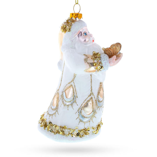 Santa in White Coat Glass Christmas Ornament