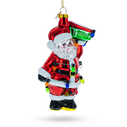 Santa with Festive Lights Glass Christmas Ornament
