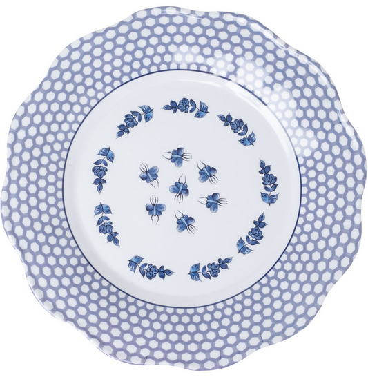 a plate with blue and white design