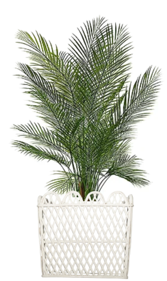 Square White Rattan Scalloped Planter