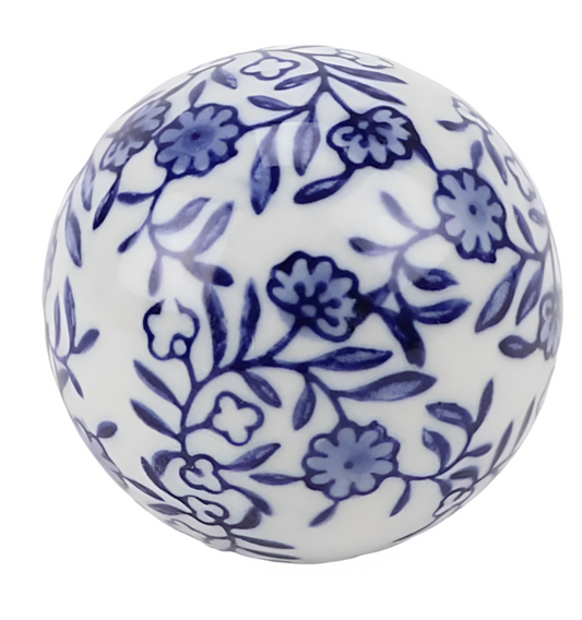 a round white and blue painted ball