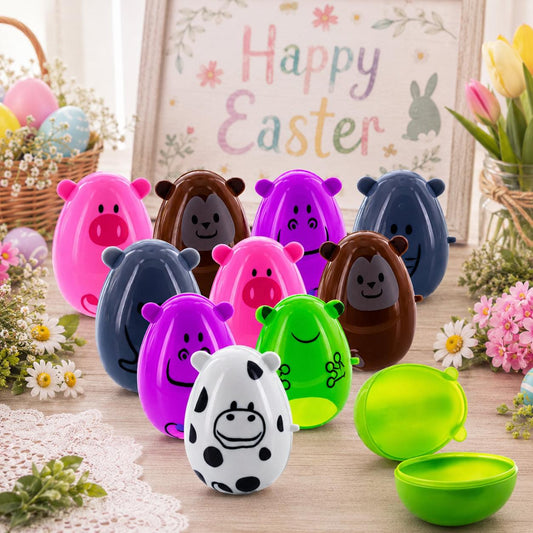 a group of plastic eggs with faces