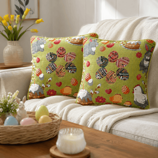 Set of 2 Easter Eggs with Bunny, Chicks and Willow Tree Throw Pillow Covers