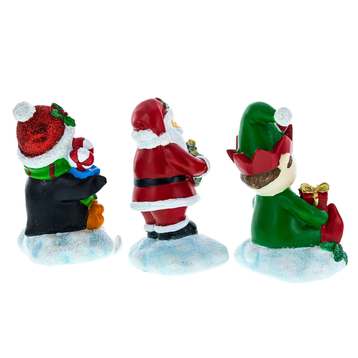 Set of 3 Christmas Stocking Holders - Santa Penguin Elf Mantel Hooks