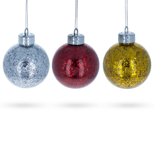 Set of 3 Clear Plastic Christmas Ornaments with Flakes 4 Inches