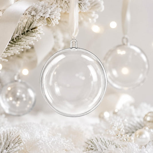 Set of 3 Openable Fillable Clear Plastic Ball Christmas Ornaments DIY Craft 4 Inches