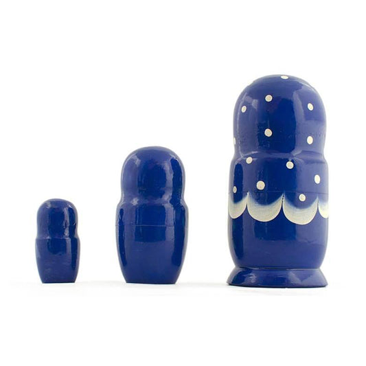Set of 3 Wooden Floral Nesting Dolls - 3.5" Blue & Purple Flower Matryoshka