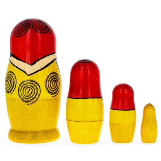 Set of 4 Wooden Rose Nesting Dolls - 4" Traditional Red Flower Matryoshka
