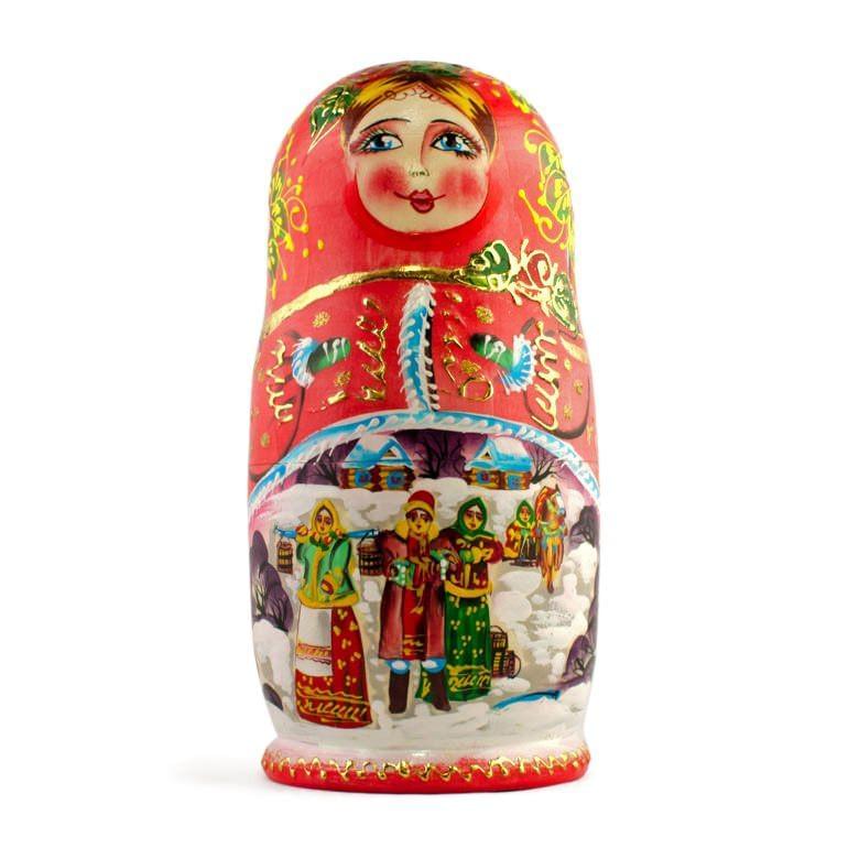 Set of 5 Winter Night Wooden Nesting Dolls 6.5 Inches