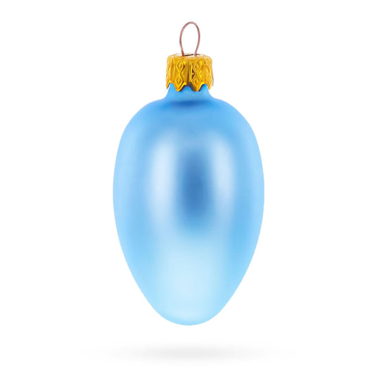 Set of 6 Blue Mini Glass Egg Ornaments 2.9 Inches